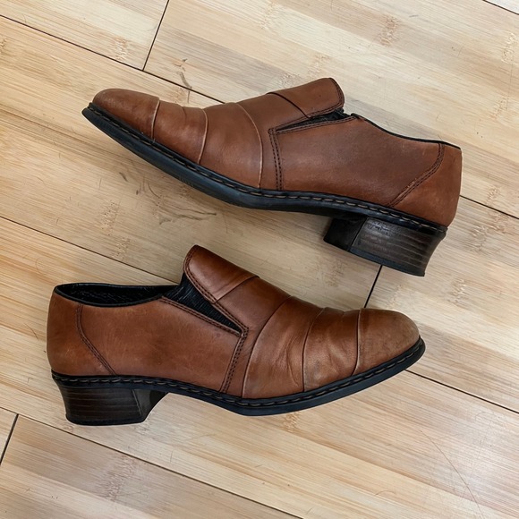 Rieker Leather Slip-on Oxford Loafers Brown Shoes Womens‎ Size 5.5 - Picture 1 of 8
